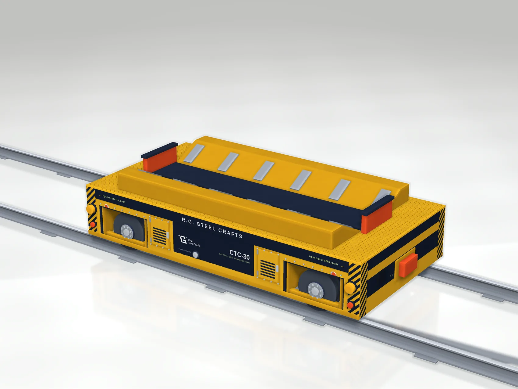 CTC-30 battery coil transfer trolley — twin-beam V-cradle for steel coil and wire rod