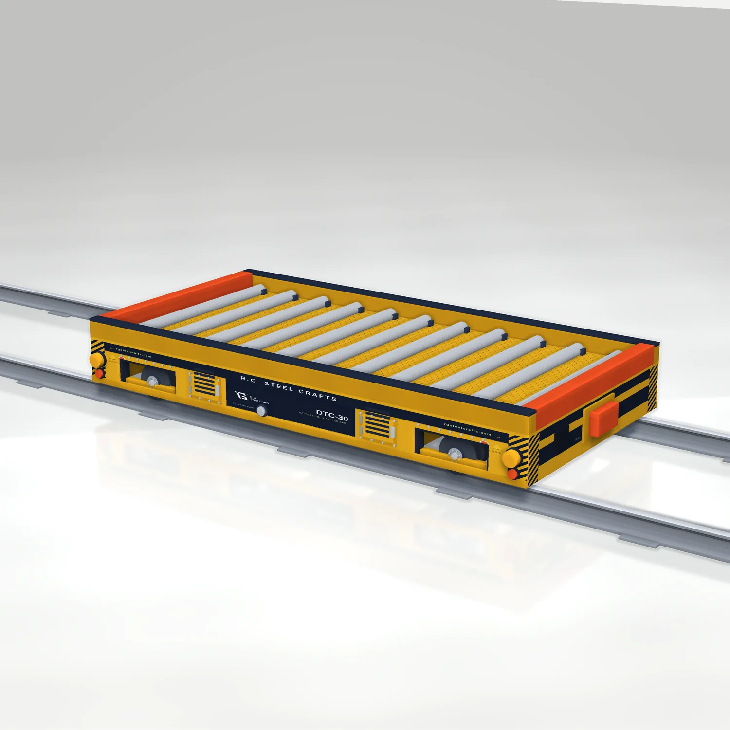 Low-profile battery-electric die transfer cart DTC-30 with roller deck, 30 tonne capacity