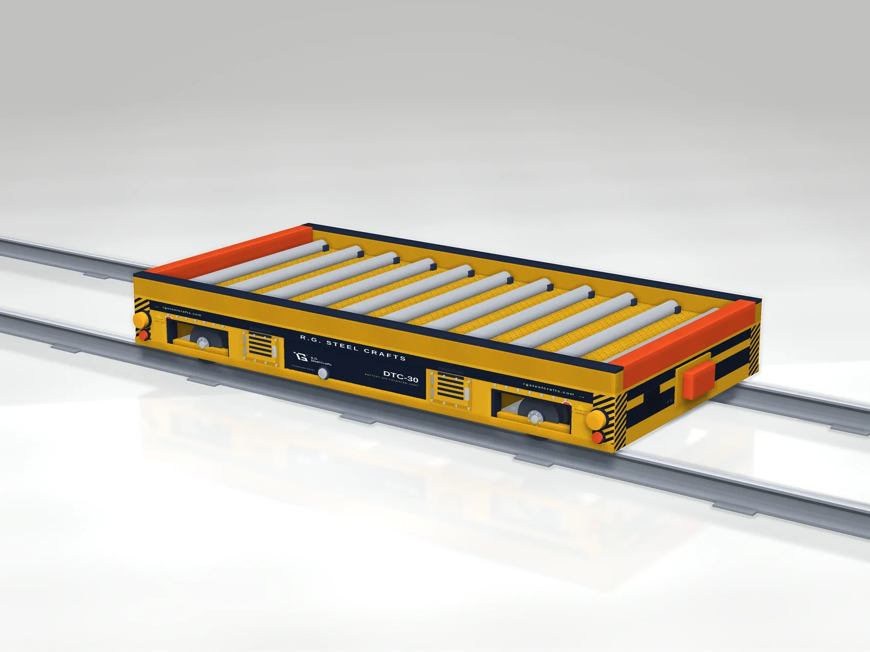 DTC-30 battery die transfer cart — 400 mm deck height, roller top for press tool changeover