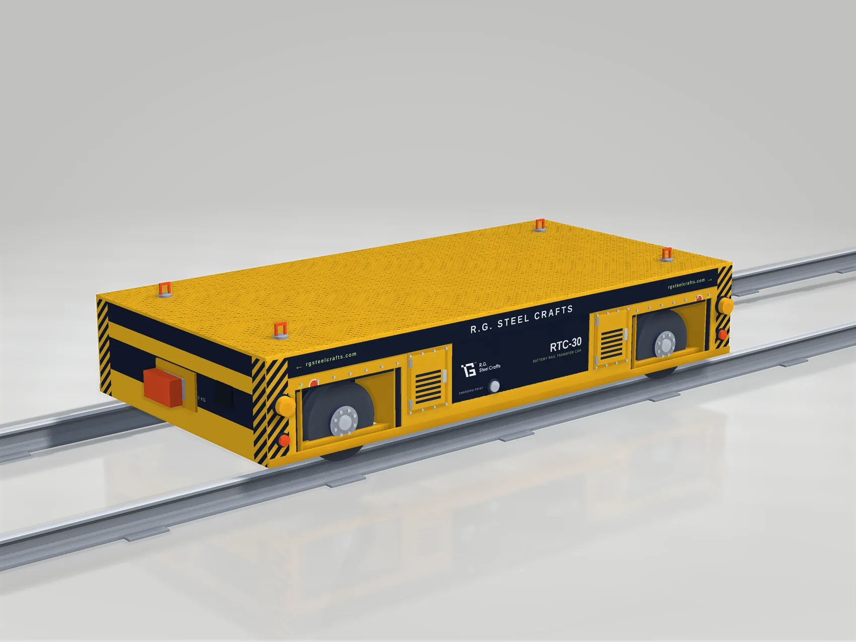 RTC-30 rail transfer car, rear view showing buffer and charging point