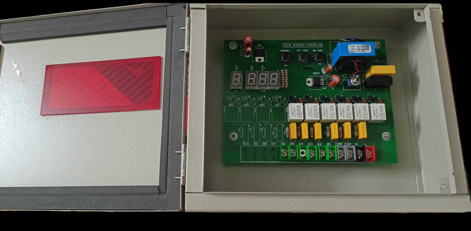 Sequential timer control unit supplied by RG Steel Crafts, PCB and terminal detail