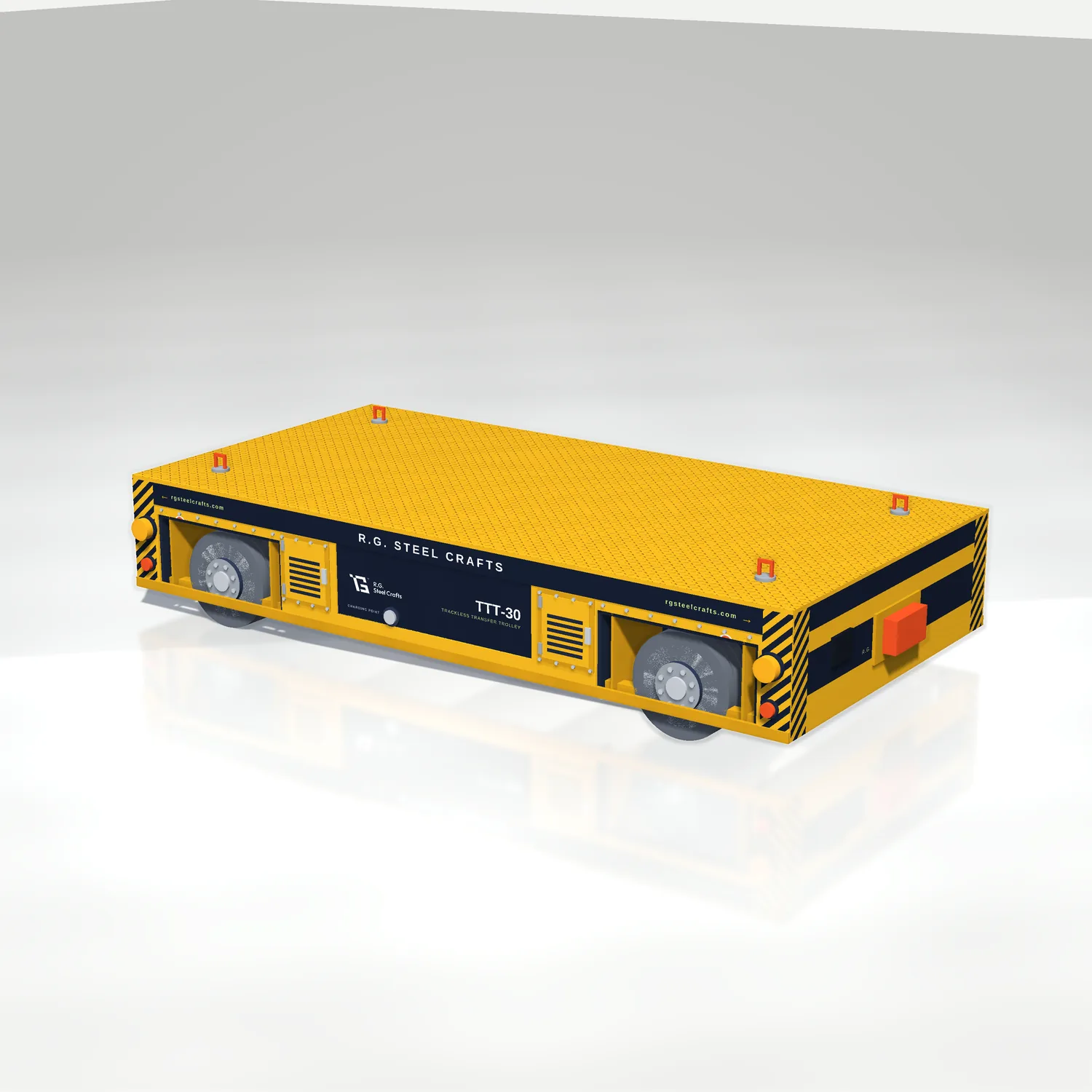 Battery-electric trackless transfer trolley TTT-30 on polyurethane tyres, 30 tonne capacity