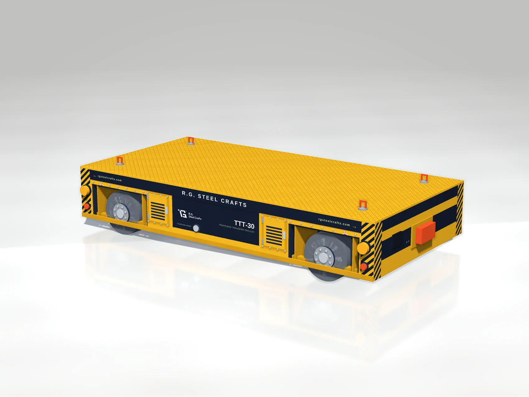 TTT-30 battery trackless transfer trolley — moves on any level floor, no rail required